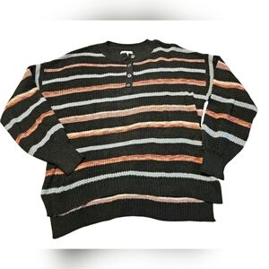 American Eagle striped 4 button henley cotton knit oversized sweater top medium